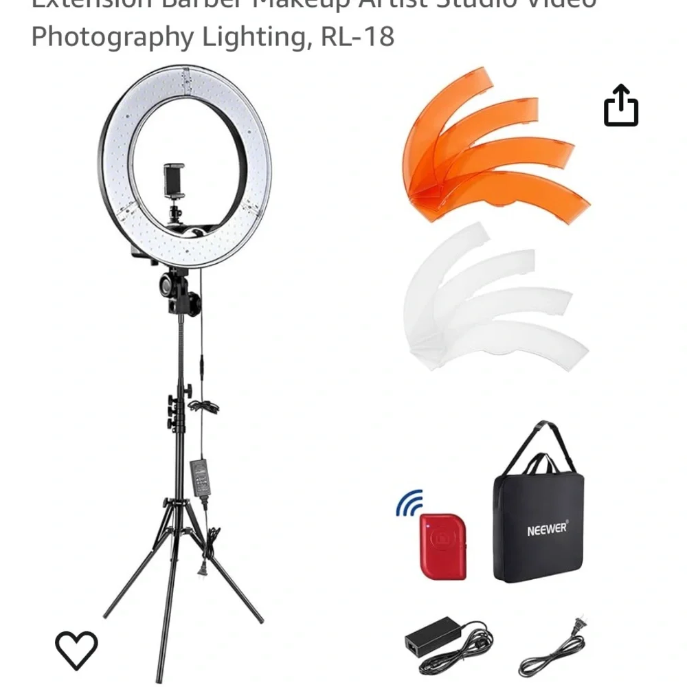 NWT/NIB NEEWER 18” RING LIGHT LED SMARTPHONE PORTABLE TRIPOD (w/poss remote)
